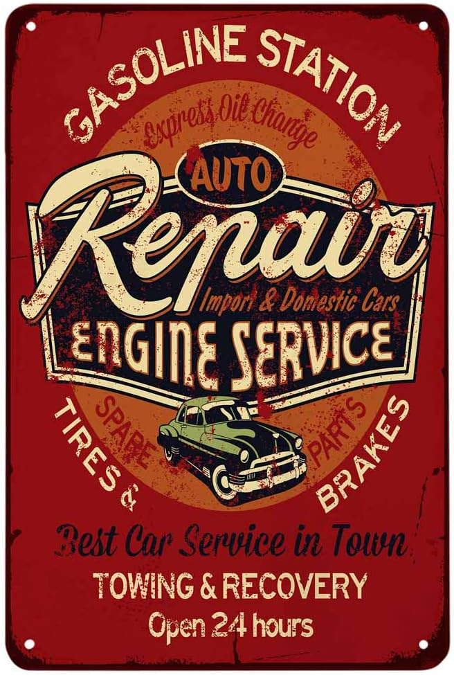 Auto Repair Shop Hours - Panneau en métal vintage pour réparation